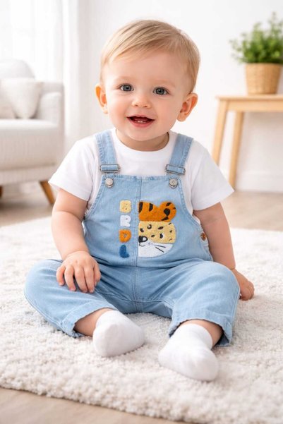 Baby Buu Baby Boy Denim Salopet Jumpsuit with Tiger Pattern Stylish & Comfortable