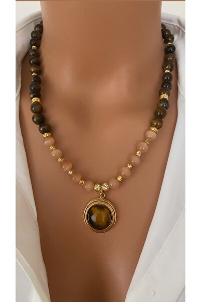 TARZ-I TAKI Natural Stone Coffee Two Colors Special Stone End Design Necklace