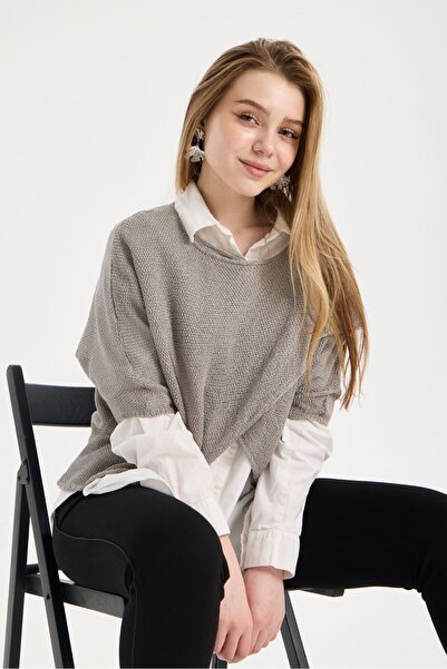 sumoda Γυναικεία Πλεκτή Μπλούζα με Ασύμμετρο Κόψιμο