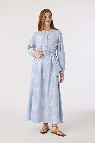 Zühre Μπλε φόρεμα με λεπτομέρειες με σχέδια και γραμμές 0581