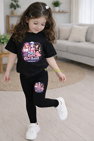 MiniHouse Cute Girl Band Printed Top and Bottom Set T-Shirt Tights