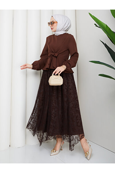 MY QILAM Women's Islamic Clothing Flock Printed Top and Bottom Set with Lace ...