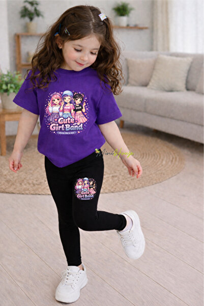 MiniHouse Cute Girl Band Printed Top and Bottom Set T-Shirt Tights