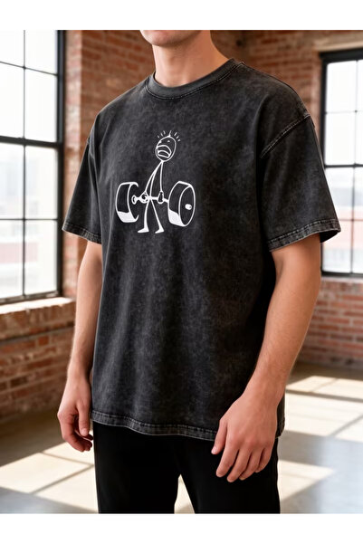 CLASSY.MODA Μπλουζάκι με εφέ καπνιστού αντικέ και πλυμένη υφή - Τζιν με ρετρό...