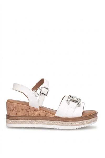 Ayakkabı Fuarı Elit HML7017 Дамски бели сандали на платформа с камъни