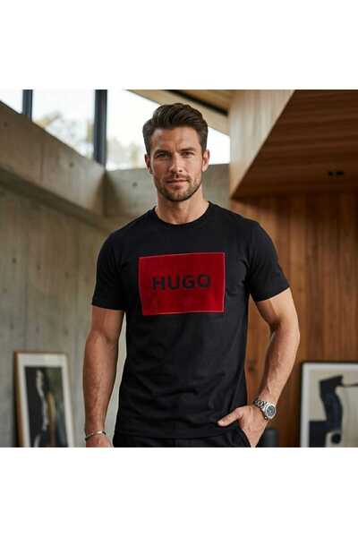 NoNameStore7 HUGO-Tricou barbati regular fit cu imprimeu logo, Bumbac, Negru