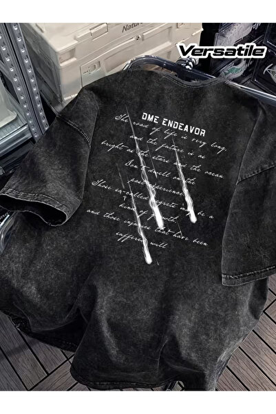 CLASSY.MODA Smoked Washed T-Shirt - Denim Textured Retro Design Loose Top