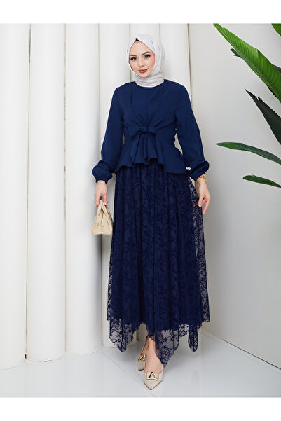 MY QILAM Women's Islamic Clothing Flock Printed Top and Bottom Set with Lace ...