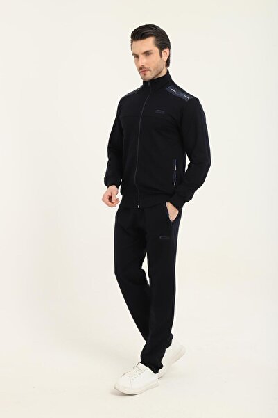 wera طقم رياضي رجالي أنيق باللون الأزرق الداكن، مصنوع من القطن الممشط الناعم،...