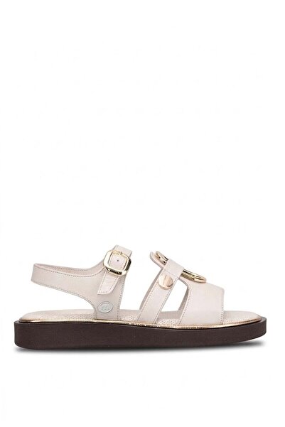 Mammamia D26YS-5290 Sandale plate din piele naturală pentru femei, crem