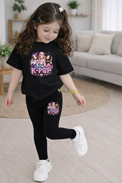 MiniHouse K-Pop Girls Printed Bottom Top Set T-Shirt Tights