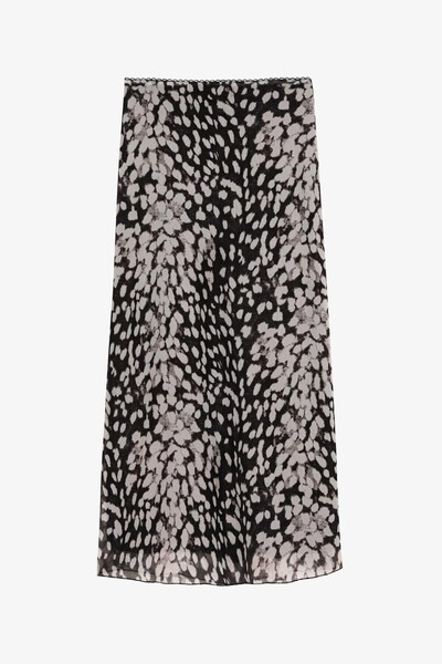 Quzu Fusta din tul cu model, lungime midi, neagră