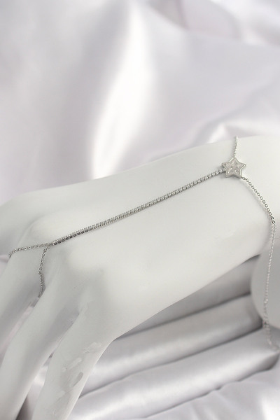 Nehir Stylish Brass Silver Color Waterway Zircon Stone Star Model Women's Rin...