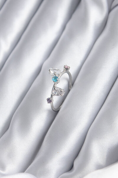 Nehir Stylish Silver Color Colorful Zircon Stone Women's Ring Teachers Mother...