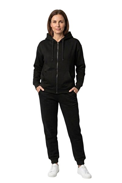 SAAT TEKSTİL Stylish and Comfortable Black Hooded Sweatshirt Set – Modern Sty...