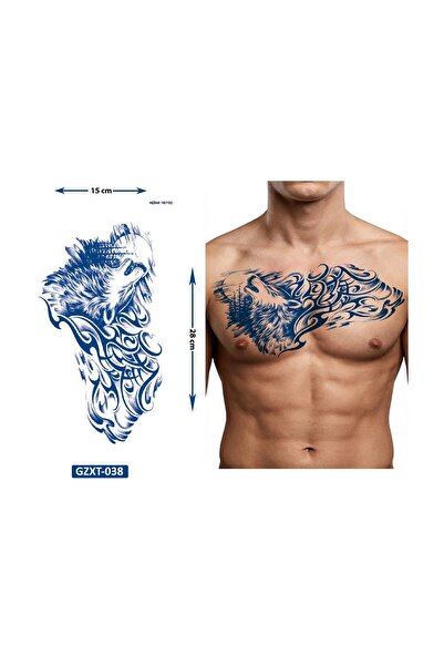 Airbrush Tattoo Bozkurt Büyük Boy Bel Göğüs Sırt İçin 1 Ay Kalıcı Geçici Dövme