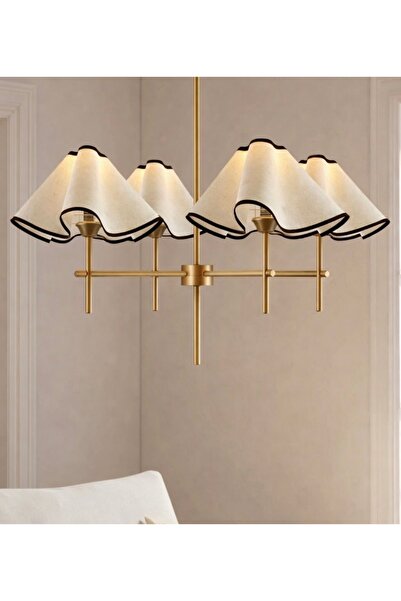 Buiva Luxury Clara Avize Eskitme Gold 4 lü Kırçıllı Abajurlu