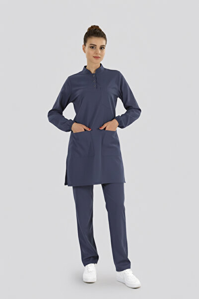 ÇİZGİ MEDİKAL Patriot Blue Tesettür Hakim Collar Doctor Nurse Medical Scrubs ...