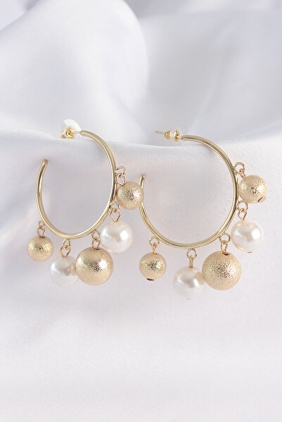 Nehir Stylish Brass Gold Color Ball Stud Model Hoop Earrings Teachers Mothers...