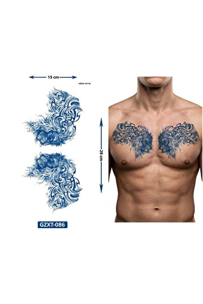 Airbrush Tattoo Aslanlar Büyük Boy Bel Göğüs Sırt İçin 1 Ay Kalıcı Geçici Dövme