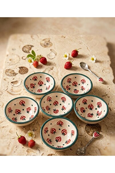 Si Sorti Ceramics 6'lı El Yapımı Çilek Kabartmalı Seramik Sosluk Reçellik ve ...