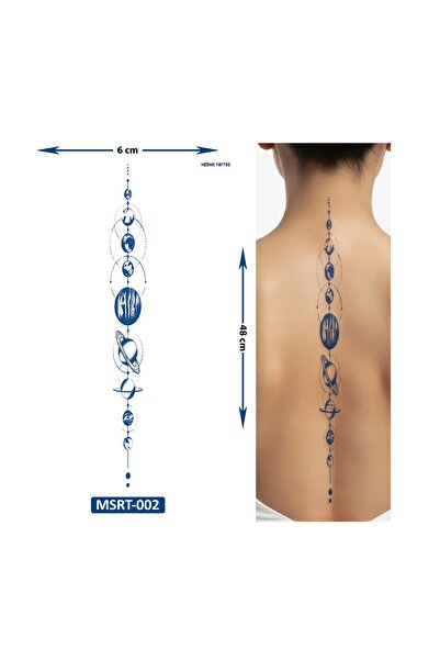 Airbrush Tattoo Sıralı Gezegenler 48 cm Büyük Boy Yarı Kalıcı Sırt Dövmesi