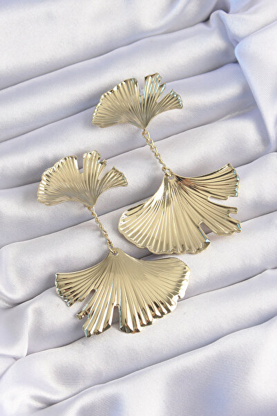 Nehir Stylish Brass Gold Color Serrated Leaf Model Dangle Earrings Teachers M...