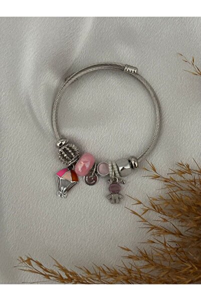 stainless steell Silver Multi-Colored Charm Steel Bracelet