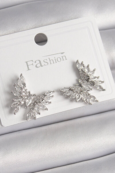 Nehir Stylish Brass Silver Color Zircon Stone Butterfly Model Women's Earring...