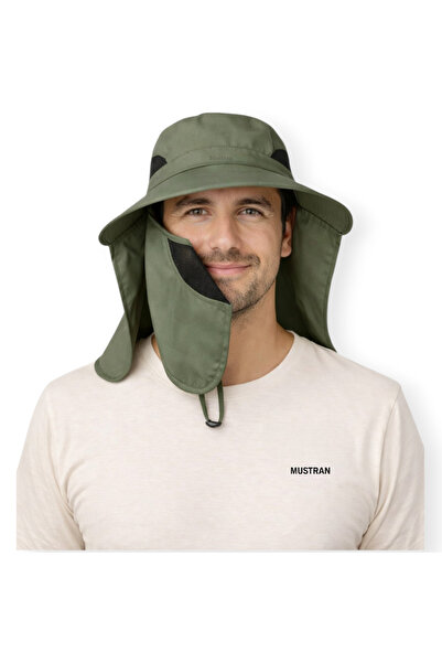 Mustran Uv Protected Detachable Mask Sun Hat Unisex Outdoor Summer Hat Khaki