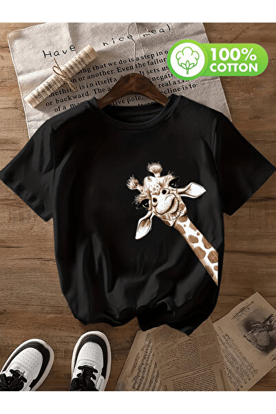 one button Χαριτωμένο μπλουζάκι με στάμπα καμηλοπάρδαλης Premium Oversize