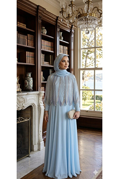 Luma Decor Stylish Women's Blue Dress with Cape