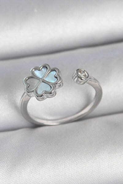 Nehir Stylish Brass Silver Color Blue Enamel Clover Model Zircon Stone Detail...