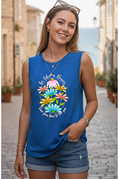 SUNFREE FLOWERS Γυναικείο μπλουζάκι με στάμπα, με τιράντες, ανοιχτό στους ώμο...