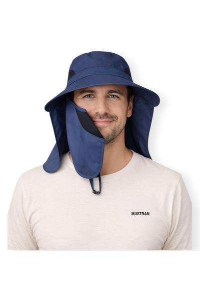 Mustran Uv Protected Detachable Mask Sun Hat Unisex Outdoor Summer Hat Navy Blue