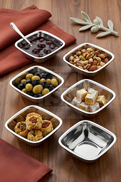 ÖzSa Home Edge Mini 6'lı Çerezlik ve Kahvaltılık Kase 18/10 Dekoratif Sunum K...