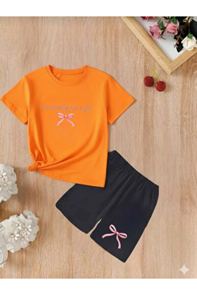 DOCE ELEGANTE Καλοκαιρινό σετ μπλουζάκι και σορτς για κορίτσια με στάμπα με ρ...