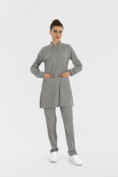 ÇİZGİ MEDİKAL Neutral Gray Tesettür Hakim Collar Doctor Nurse Medical Scrubs ...