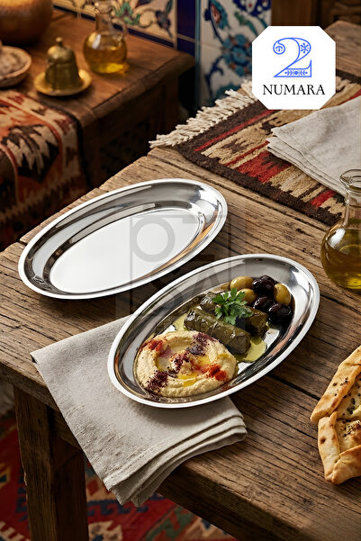 ÖzSa Home Ovalis 2'li Küçük Boy Çelik Meyve Salata Meze Tabağı Servis Sunum P...