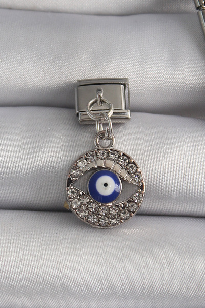 Nehir Stylish 316L Steel Silver Color Dangle Zircon Stone Eye Model Evil Eye ...