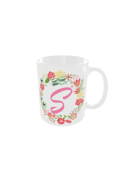 OEM Personalized white floral letter S mug, 350ml – the ideal gift for any oc...