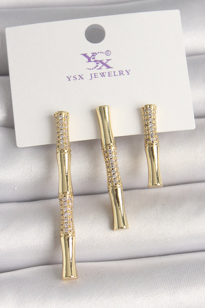 Nehir Stylish Brass Gold Color Zircon Stone Bamboo Model 3-Piece Women's Comb...