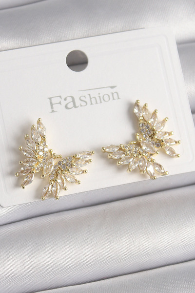 Nehir Stylish Brass Gold Color Zircon Stone Butterfly Model Women's Earrings ...