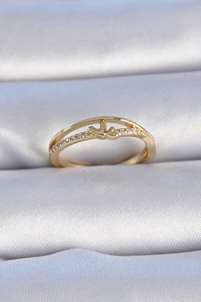 Nehir خاتم نسائي أنيق من النحاس باللون الذهبي وحجر الزركون على شكل قلب هدية ل...