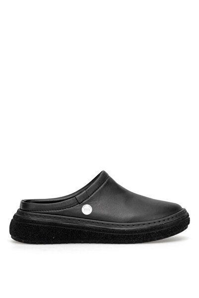 Mammamia D26Yt-6140 Genuine Leather Orthopedic Women's Sabo Slippers Black