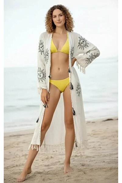 ELİTE NOVA SHOPPİNG Black and White Cotton Fabric Colorful Stone Printed Long...