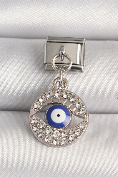 Nehir Stylish 316L Steel Silver Color Zircon Stone Eye Model Evil Eye Bead De...
