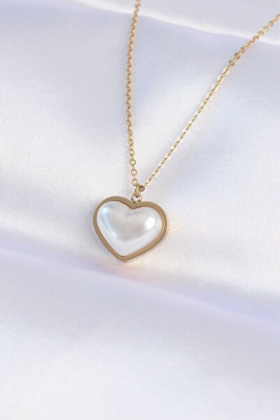 Nehir Stylish 316L Steel Chain Gold Color White Stone Bubble Heart Necklace T...