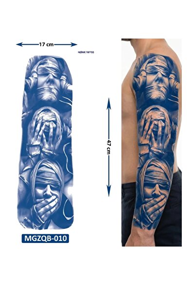 Airbrush Tattoo Üç Maymun Yarı Kalıcı Tam Kol Bacak Kaplama Geçici Dövme