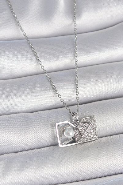 Nehir Stylish 316L Steel Silver Color Chain with Zircon Stone and Pearl Opena...